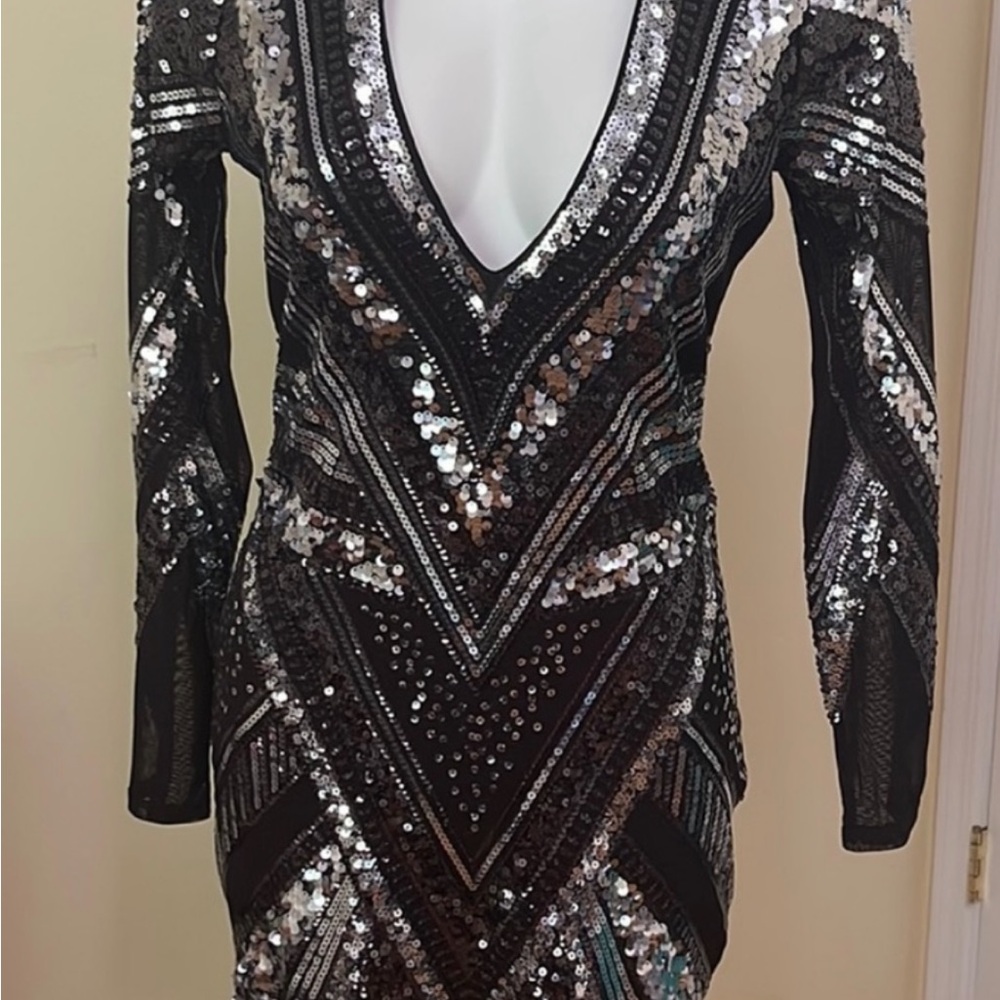 Express Black and Silver Sequin Bodycon Dress - Picture 2 of 3